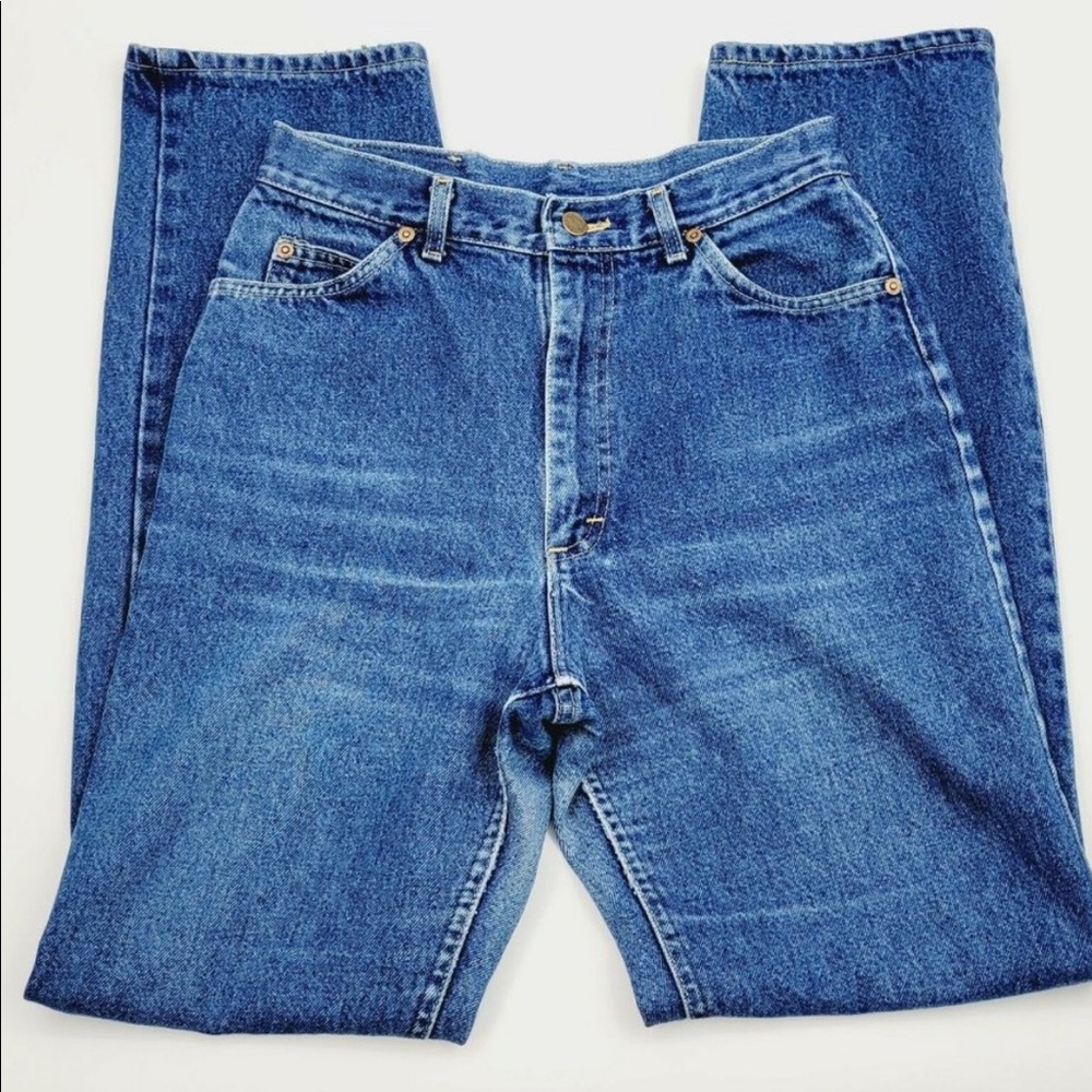 Vintage Lee High Waist Straight Mom Jeans Medium Wash Size 28 Retro Denim Blue